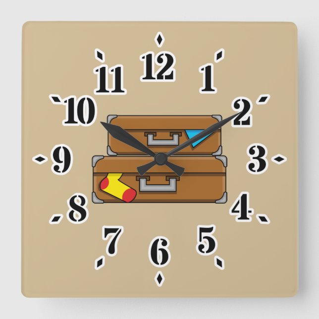 Cartoon Luggage Square Wall Clock (Front)