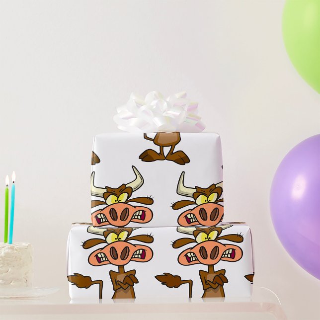 Cartoon Mad Cow Wrapping Paper (Creator Uploaded)