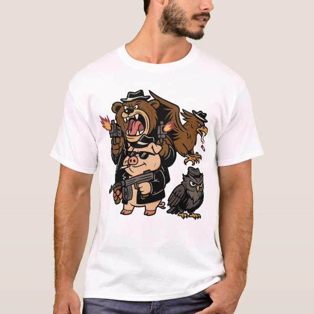 Cartoon mafia animals design T-Shirt (Front)