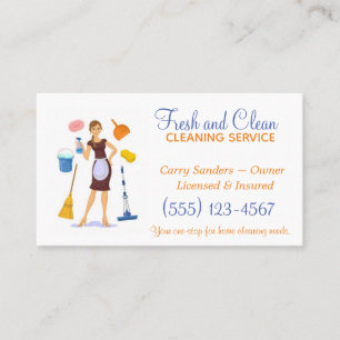 Cartoon Maid House Cleaning Service Business Card