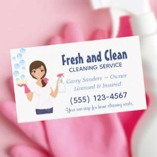 Cartoon Maid House Cleaning Service Business Card