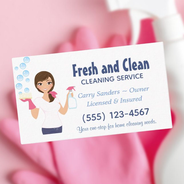 Cartoon Maid House Cleaning Service Business Card (Creator Uploaded)