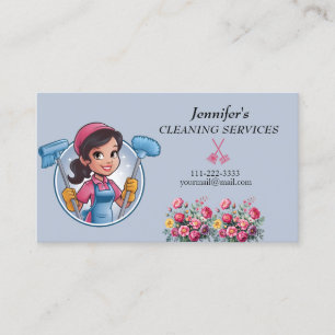 Cartoon Maid House Cleaning Services Business Card