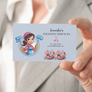 Cartoon Maid House Cleaning Services Business Card