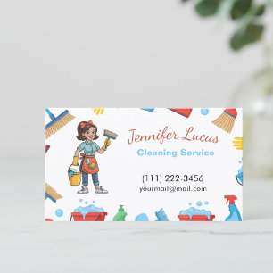 Cartoon Maid House Cleaning Services Business Card