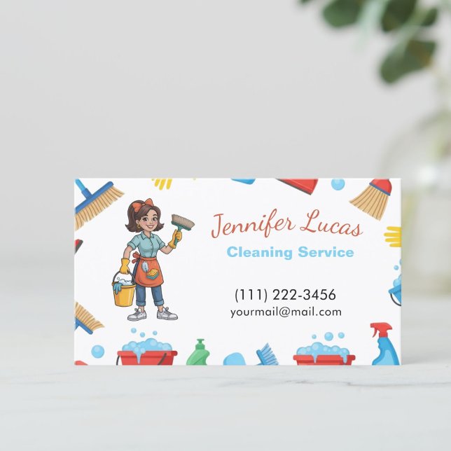 Cartoon Maid House Cleaning Services  Business Card (Creator Uploaded)