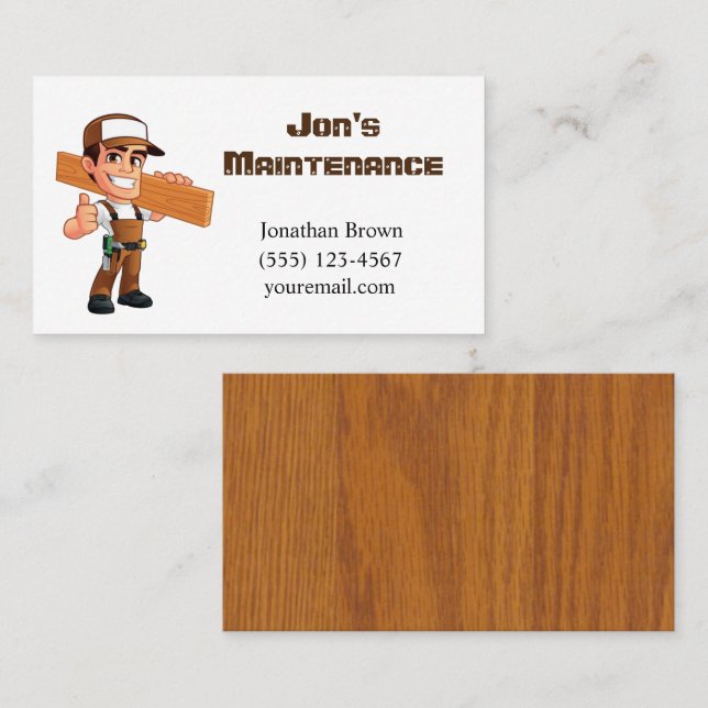 Cartoon Maintenance Repair Service Guy Business Card (Front/Back)