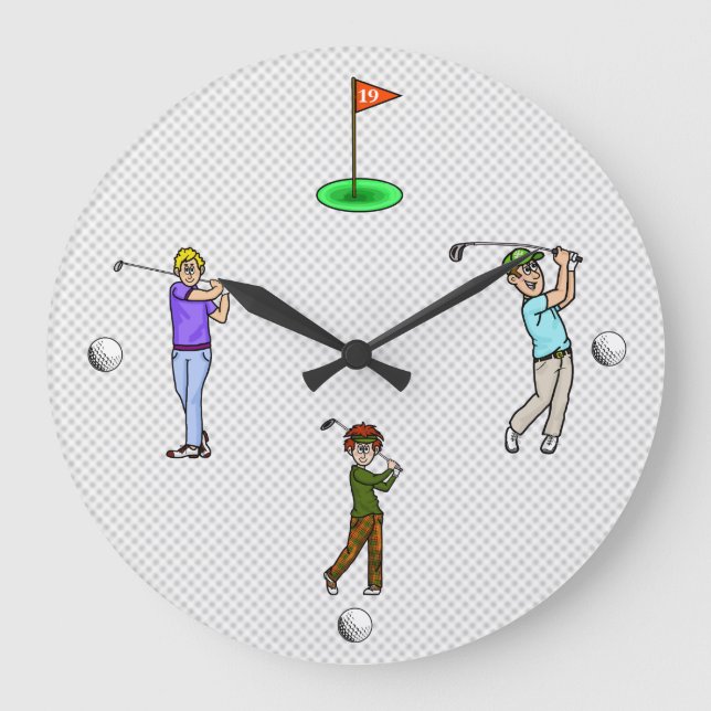 Cartoon Male Golfers Wall Clock (Front)