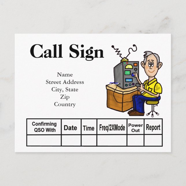Cartoon Male Ham Operator QSL Card  Customise It! (Front)