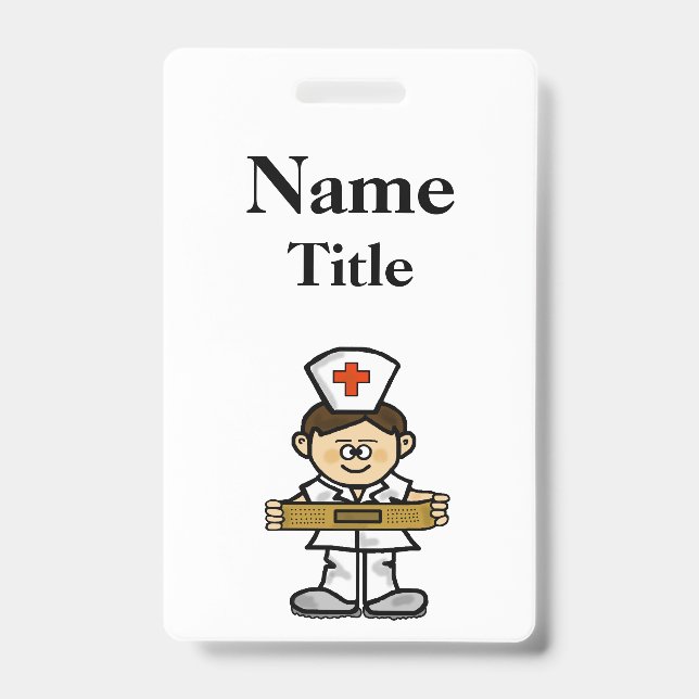 Cartoon Male Nurse Badge  Customise It! ID Badge (Front)