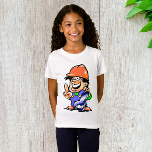 Cartoon Man In A Hard Hat Girls T-Shirt