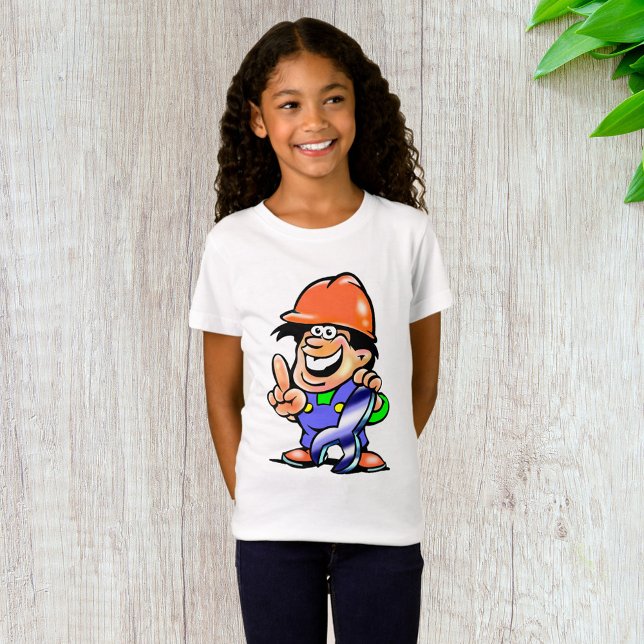Cartoon Man In A Hard Hat Girls T-Shirt (Creator Uploaded)
