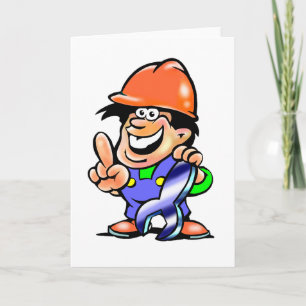 Cartoon Man In A Hard Hat Greeting Cards