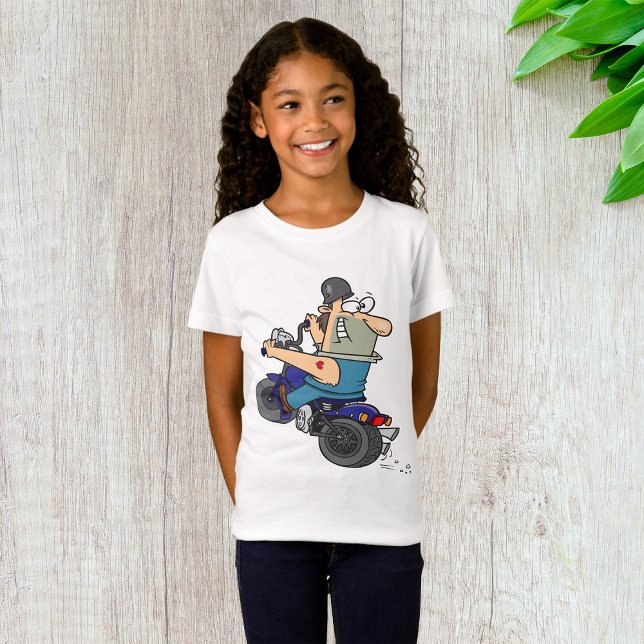 Cartoon Man On A Motorcycle Girls T-Shirt (Creator Uploaded)