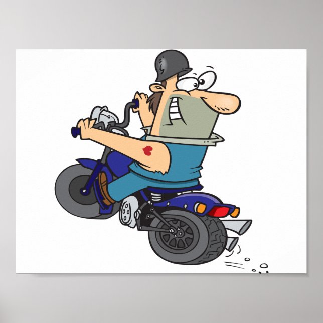 Cartoon Man On A Motorcycle Poster (Front)
