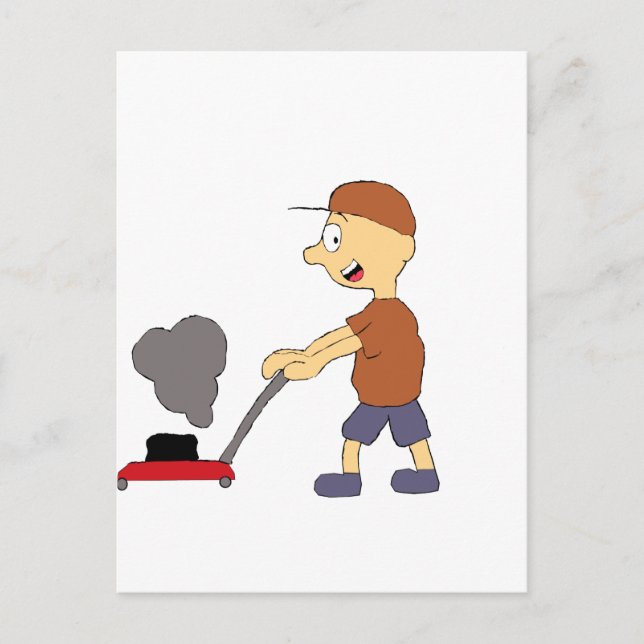 Cartoon Man With Lawn Mower Postcard (Front)