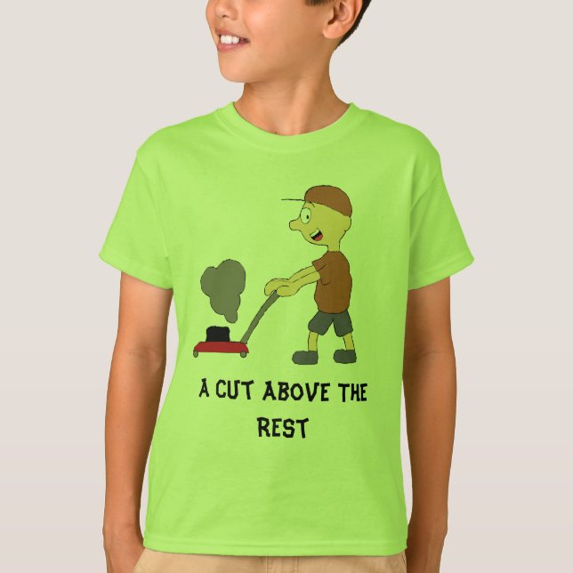 Cartoon Man With Lawnmower T-Shirt (Front)