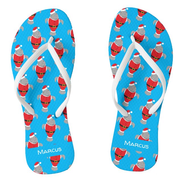 Cartoon Manatee in Santa Outfit Novelty Name Jandals (Footbed)