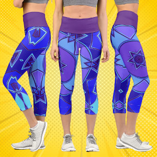 Cartoon Mandala Blue and Purple Capri Leggings