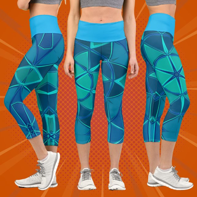 Cartoon Mandala Blue Capri Leggings (Creator Uploaded)