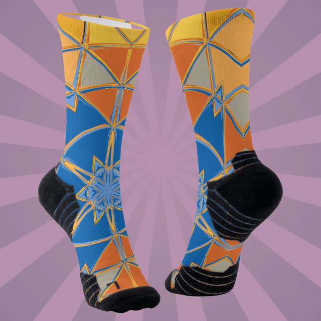 Cartoon Mandala Blue Orange and Yellow Socks (Creator Uploaded)