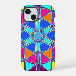 Cartoon Mandala Blue Pink Yellow and Orange iPhone 15 Case