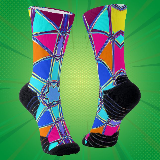 Cartoon Mandala Blue Pink Yellow and Orange Socks (Creator Uploaded)