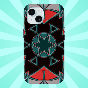 Cartoon Mandala Blue Red and Black iPhone 15 Case