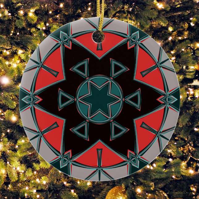 Cartoon Mandala Blue Red and Black Ceramic Tree Decoration (Creator Uploaded)