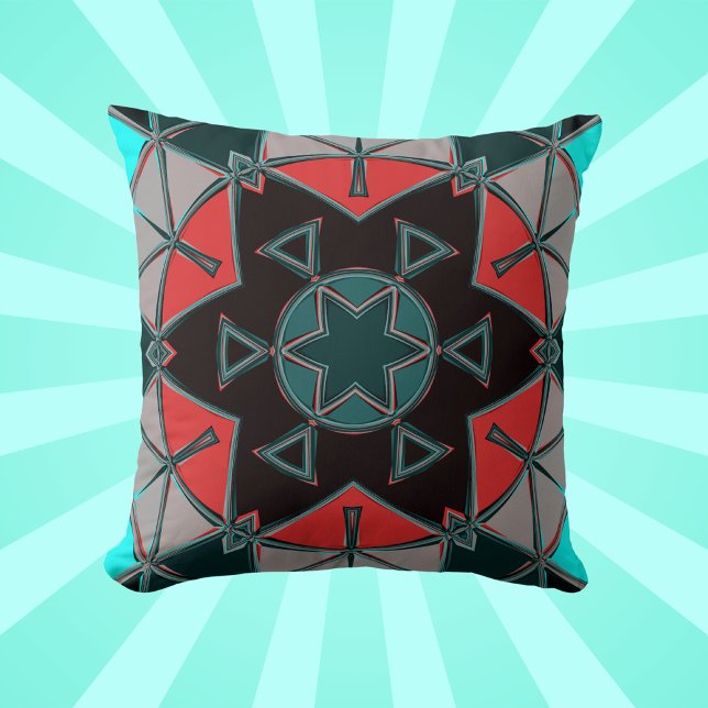 Cartoon Mandala Blue Red and Black Cushion (Creator Uploaded)