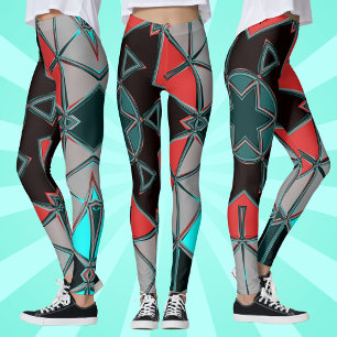 Cartoon Mandala Blue Red and Black Leggings