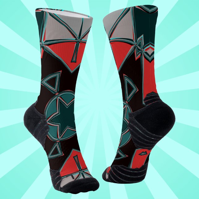 Cartoon Mandala Blue Red and Black Socks (Creator Uploaded)