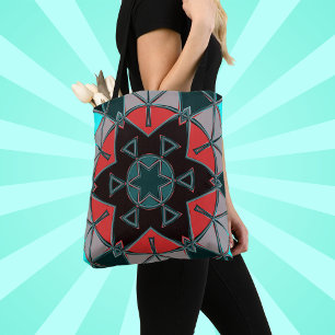 Cartoon Mandala Blue Red and Black Tote Bag