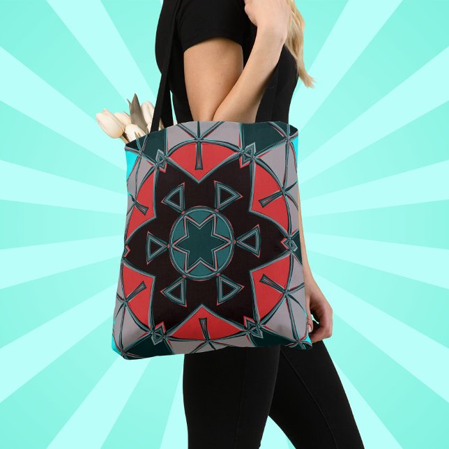 Cartoon Mandala Blue Red and Black Tote Bag (Creator Uploaded)