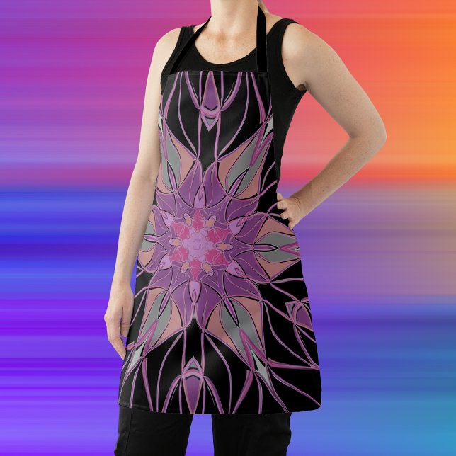 Cartoon Mandala Flower Black Purple an Pink Apron (Creator Uploaded)