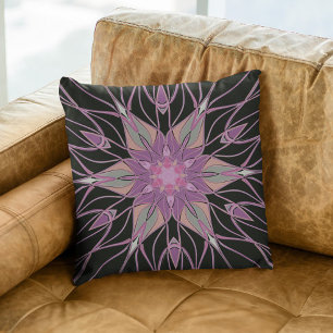 Cartoon Mandala Flower Black Purple an Pink Cushion