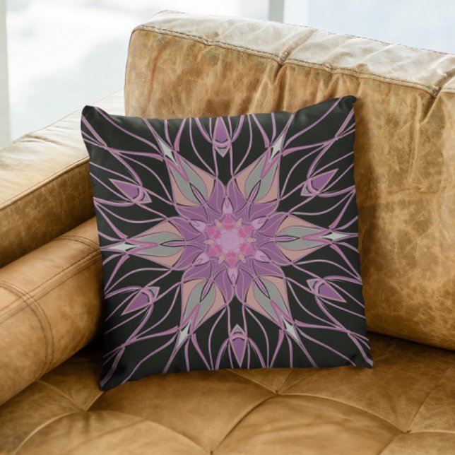 Cartoon Mandala Flower Black Purple an Pink Cushion (Creator Uploaded)