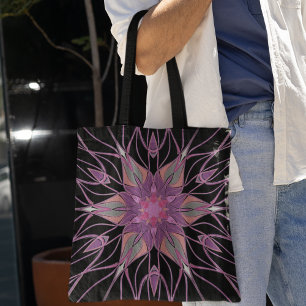 Cartoon Mandala Flower Black Purple an Pink Tote Bag