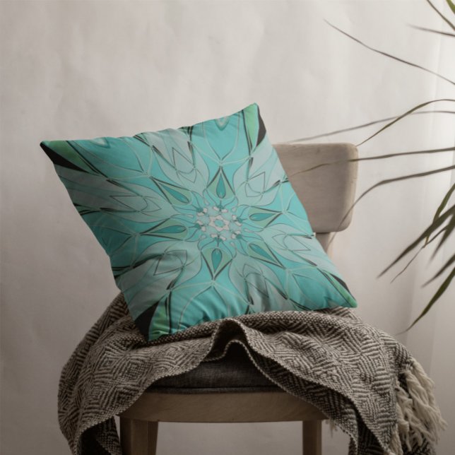 Cartoon Mandala Flower Blue and Green Cushion (Creator Uploaded)