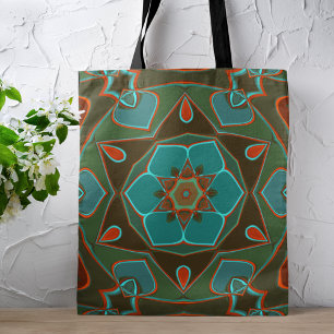 Cartoon Mandala Flower Blue and Orange Tote Bag
