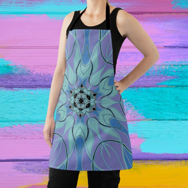 Cartoon Mandala Flower Blue and Purple Apron (Creator Uploaded)