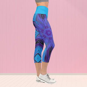 Cartoon Mandala Flower Blue and Purple Capri Leggings
