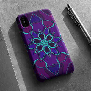 Cartoon Mandala Flower Blue and Purple Case-Mate iPhone Case