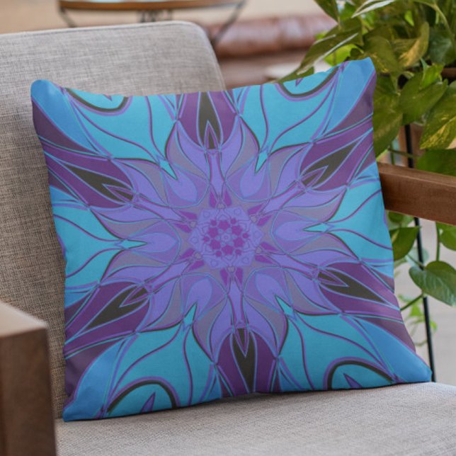 Cartoon Mandala Flower Blue and Purple Cushion (Creator Uploaded)