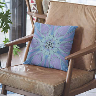 Cartoon Mandala Flower Blue and Purple Cushion