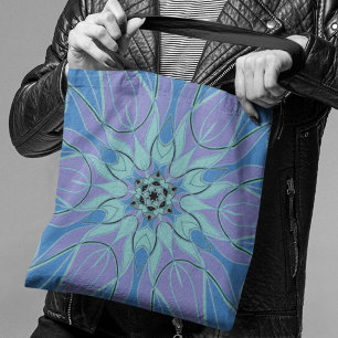 Cartoon Mandala Flower Blue and Purple Tote Bag