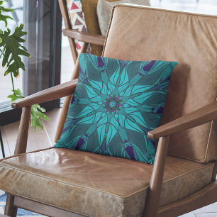 Cartoon Mandala Flower Blue Cushion