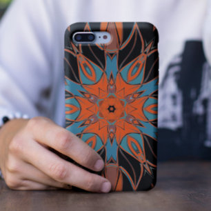 Cartoon Mandala Flower Blue Orange and Black Case-Mate iPhone Case