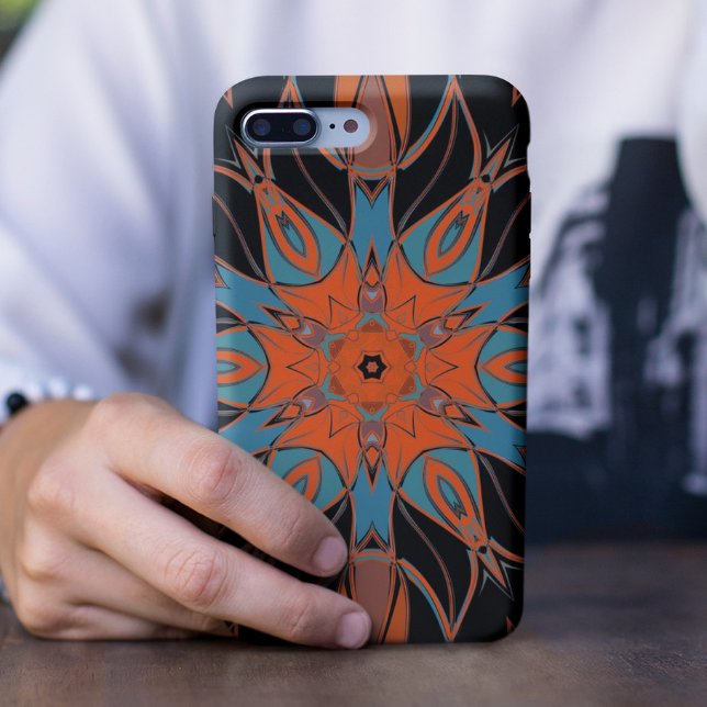 Cartoon Mandala Flower Blue Orange and Black Case-Mate iPhone Case (Creator Uploaded)