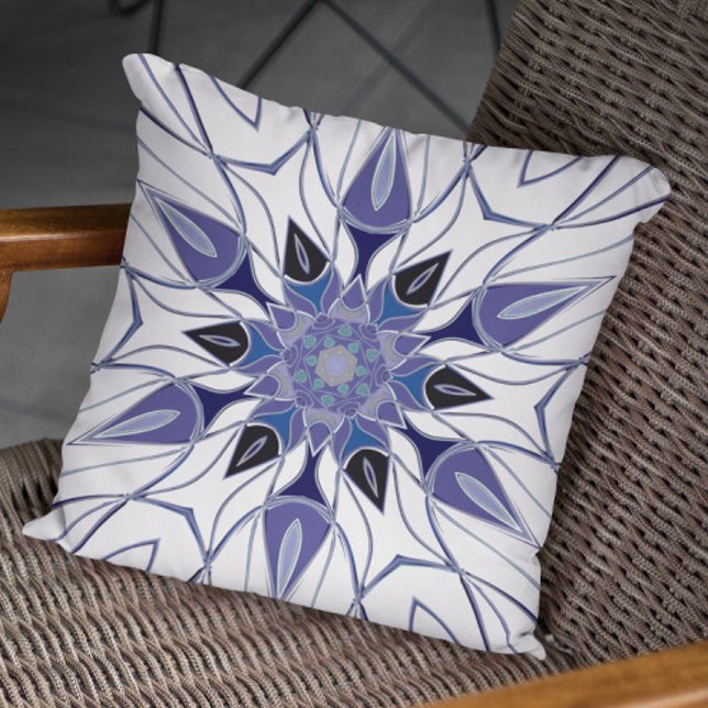 Cartoon Mandala Flower Blue Purple and White Cushion (Creator Uploaded)